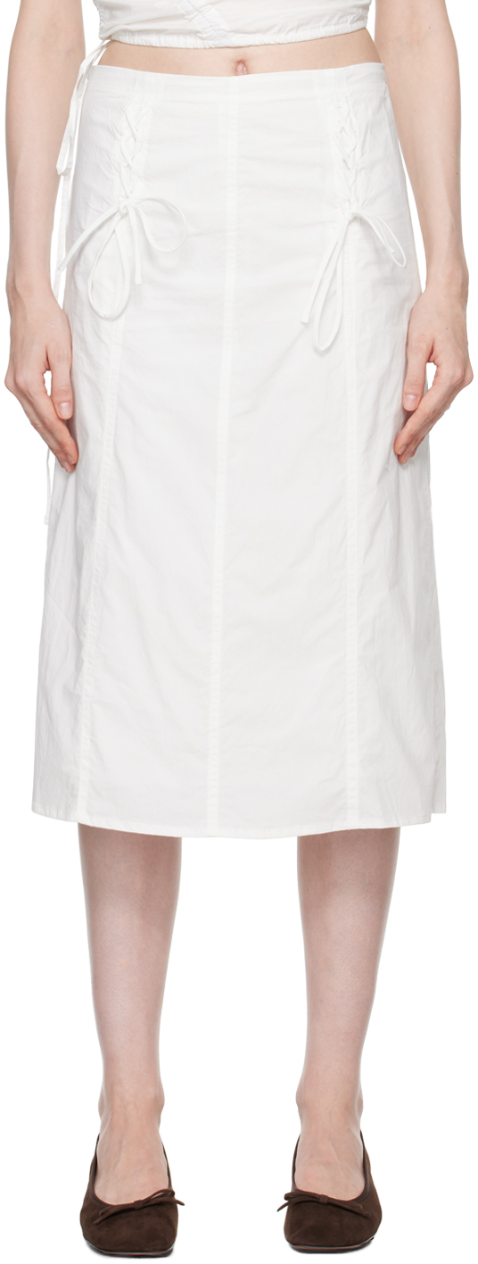 Shop Deiji Studios White Double Lace Up Midi Skirt