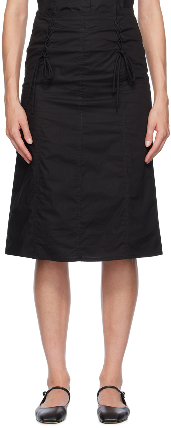 Black Double Lace Up Midi Skirt