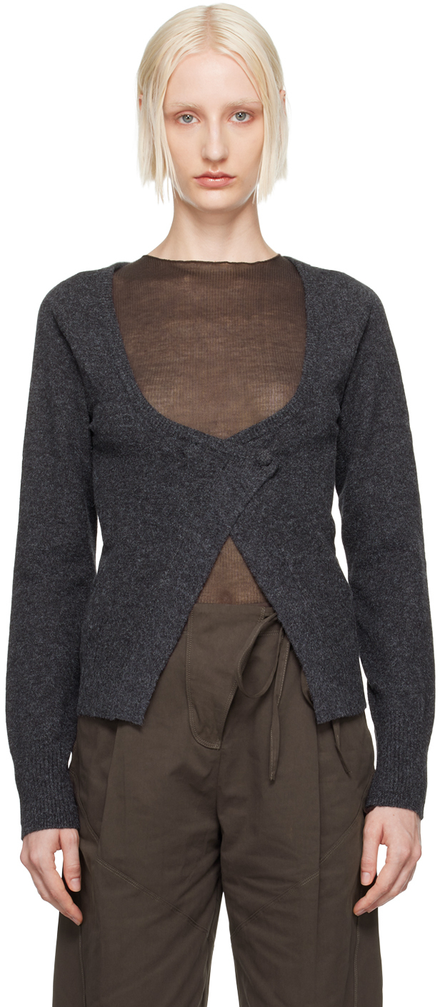 Shop Deiji Studios Gray Asymmetric Knit Cardigan In Charcoal