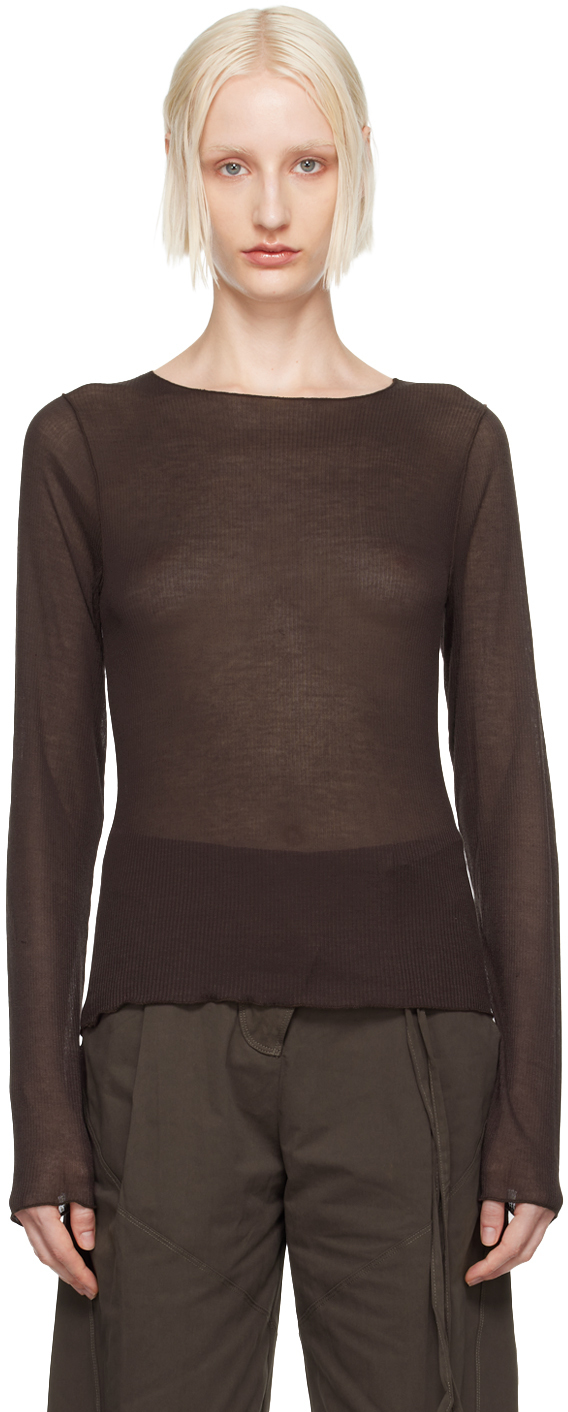 Brown Knit Long Sleeve T-Shirt