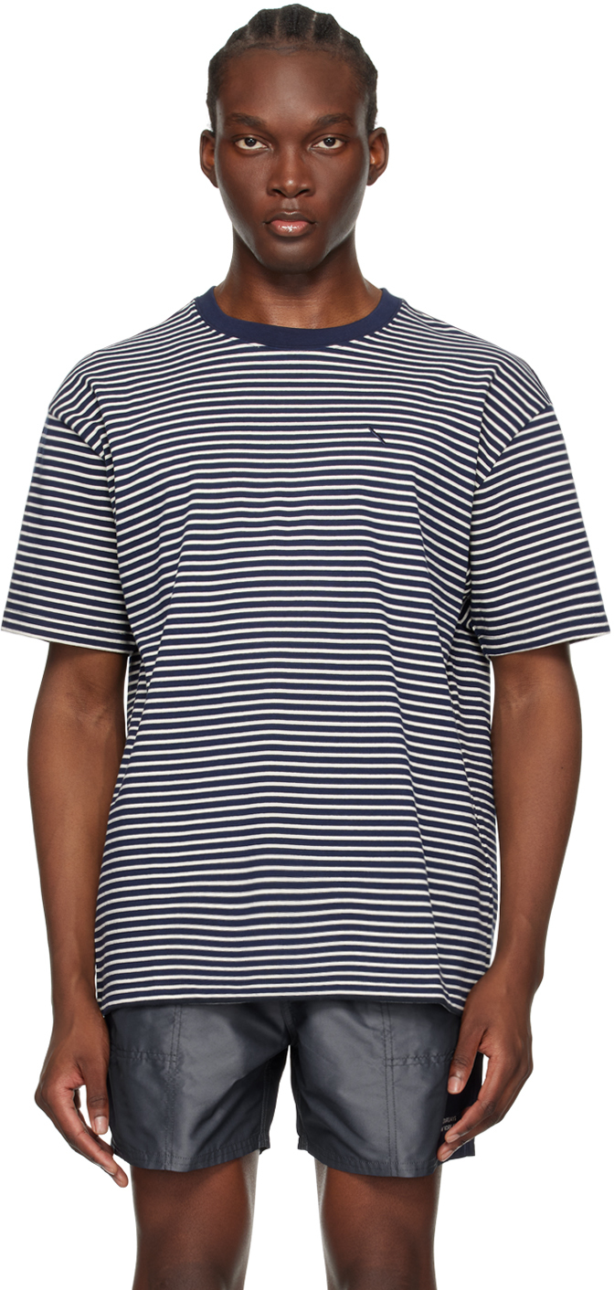 Shop Saturdays Surf Nyc Navy Striped T-shirt In Ocean