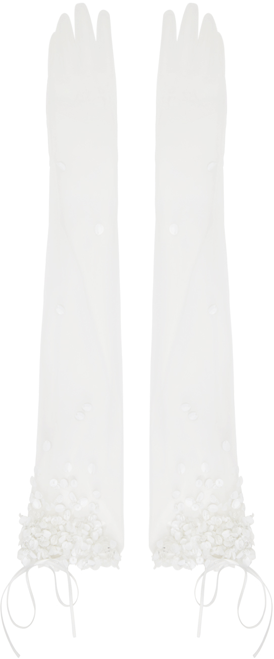 Shop Shushu-tong Ssense Exclusive White Sequinned Sheer Gloves In Wh100 White