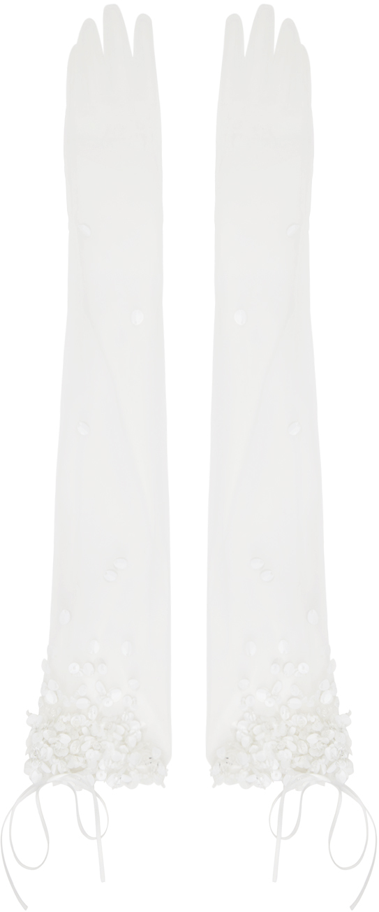 SSENSE Exclusive White Sequinned Sheer Gloves