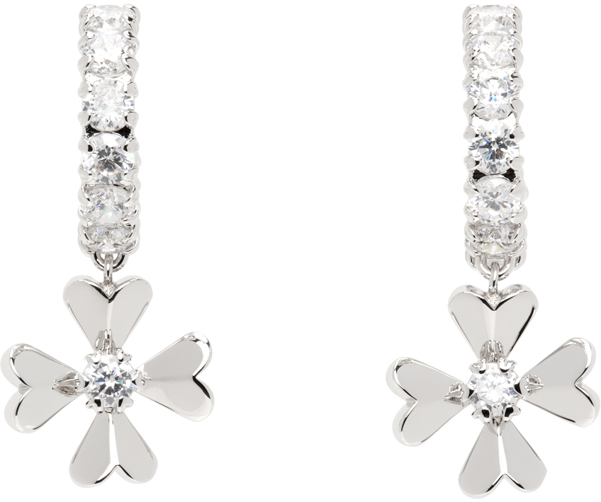 Silver YVMIN Edition C-Shape Cruciate Flower Earrings