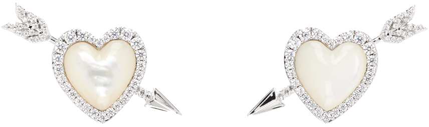 Shop Shushu-tong Silver Yvmin Edition Shell Heart Arrow Earrings In White