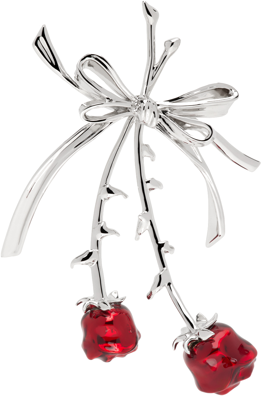 Silver YVMIN Edition Double Rose Bow Single Earring