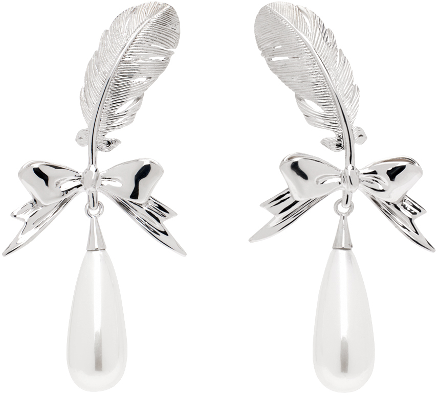 Silver YVMIN Edition Teardrop Feather Earrings