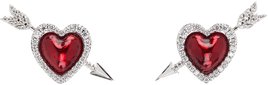 Silver YVMIN Edition Enamel Heart Arrow Earrings