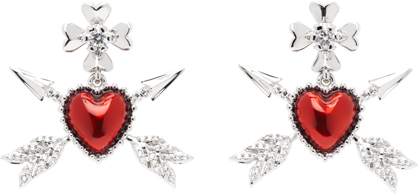 Shop Shushu-tong Yvminエディション シルバー Double Arrow Heart ピアス In Red