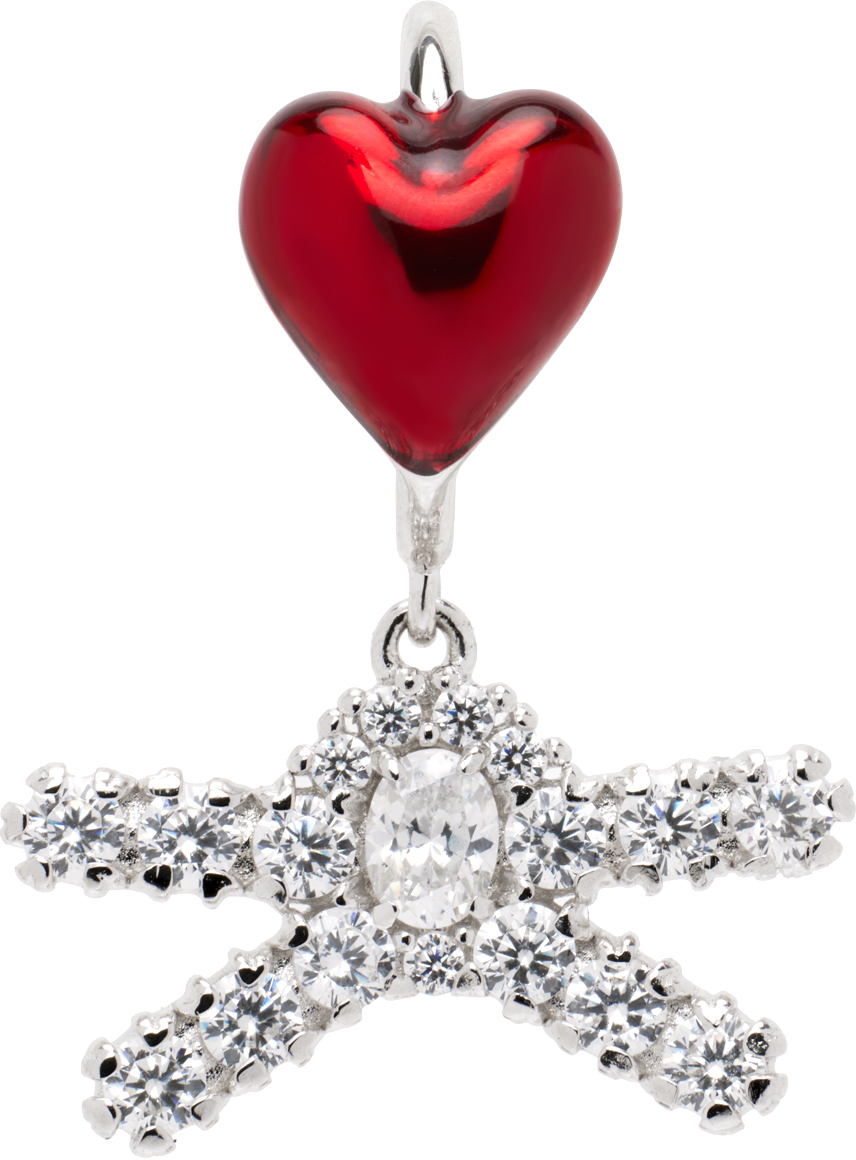 Silver & Red YVMIN Edition Enamel Heart Gem Bowknot Lip Ring