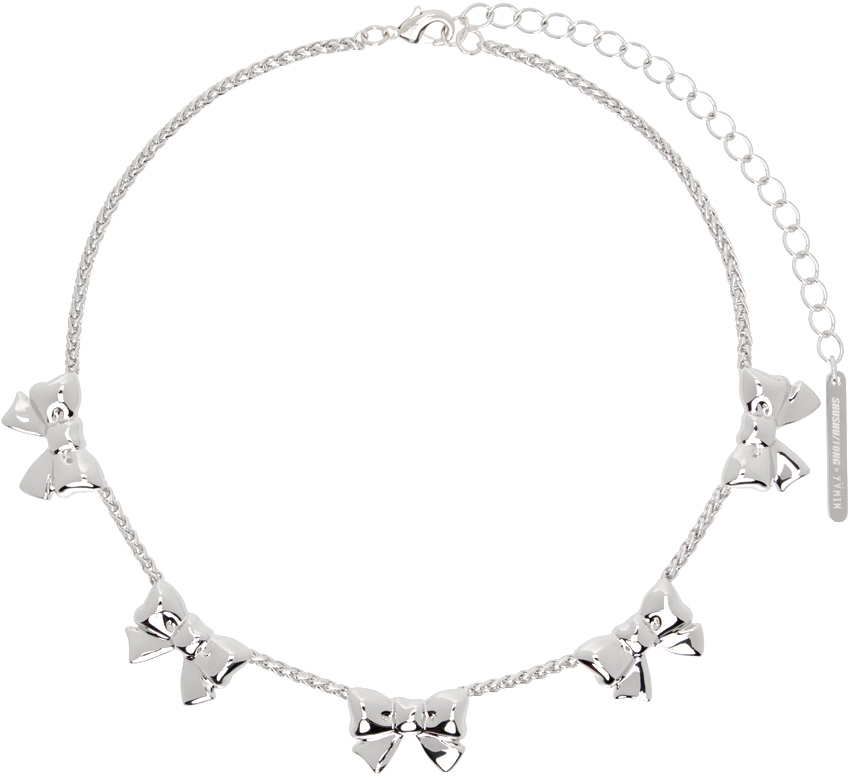 Silver YVMIN Edition Metal Bow Necklace