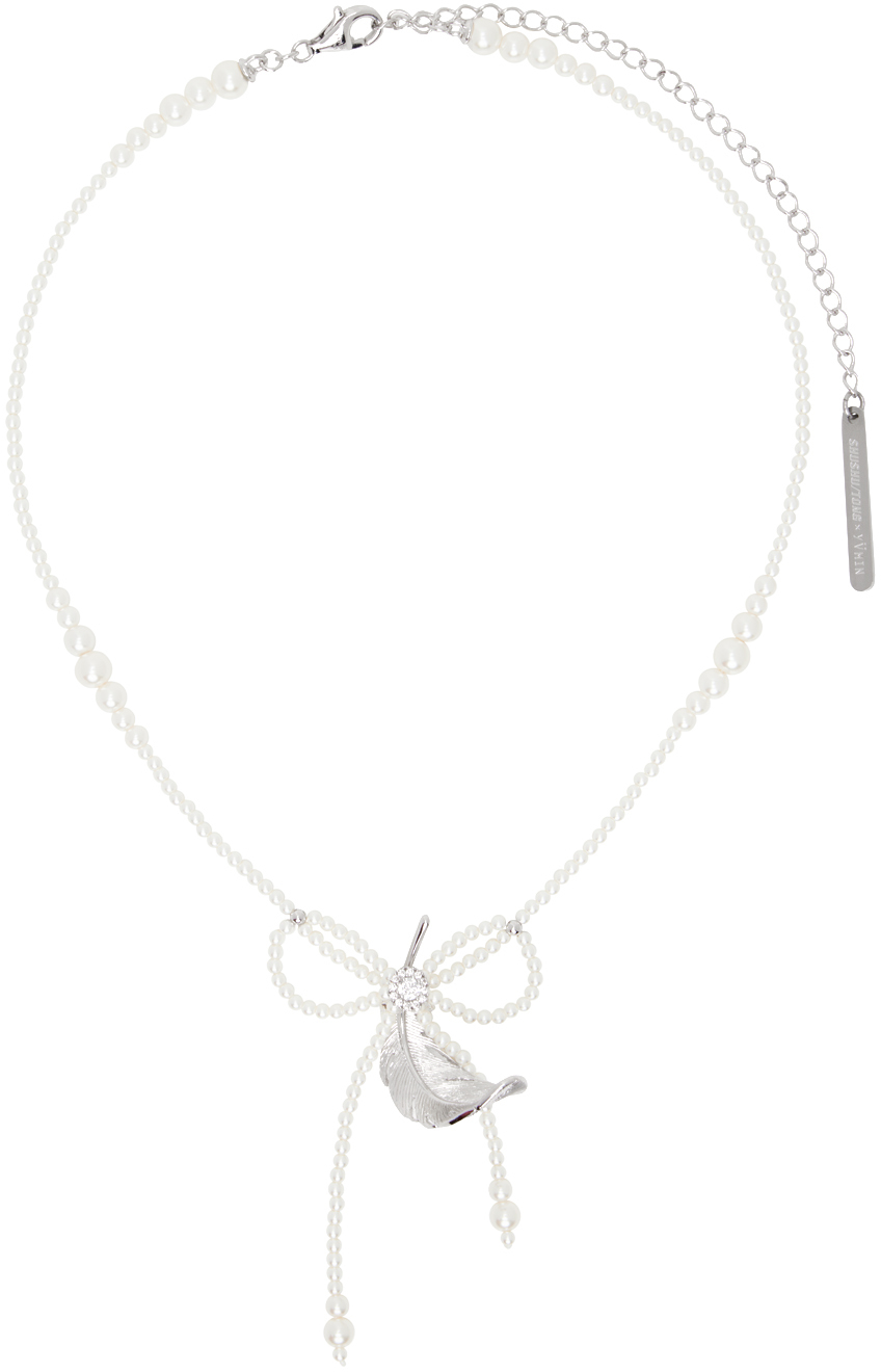 White & Silver YVMIN Edition Tassel Feather Necklace