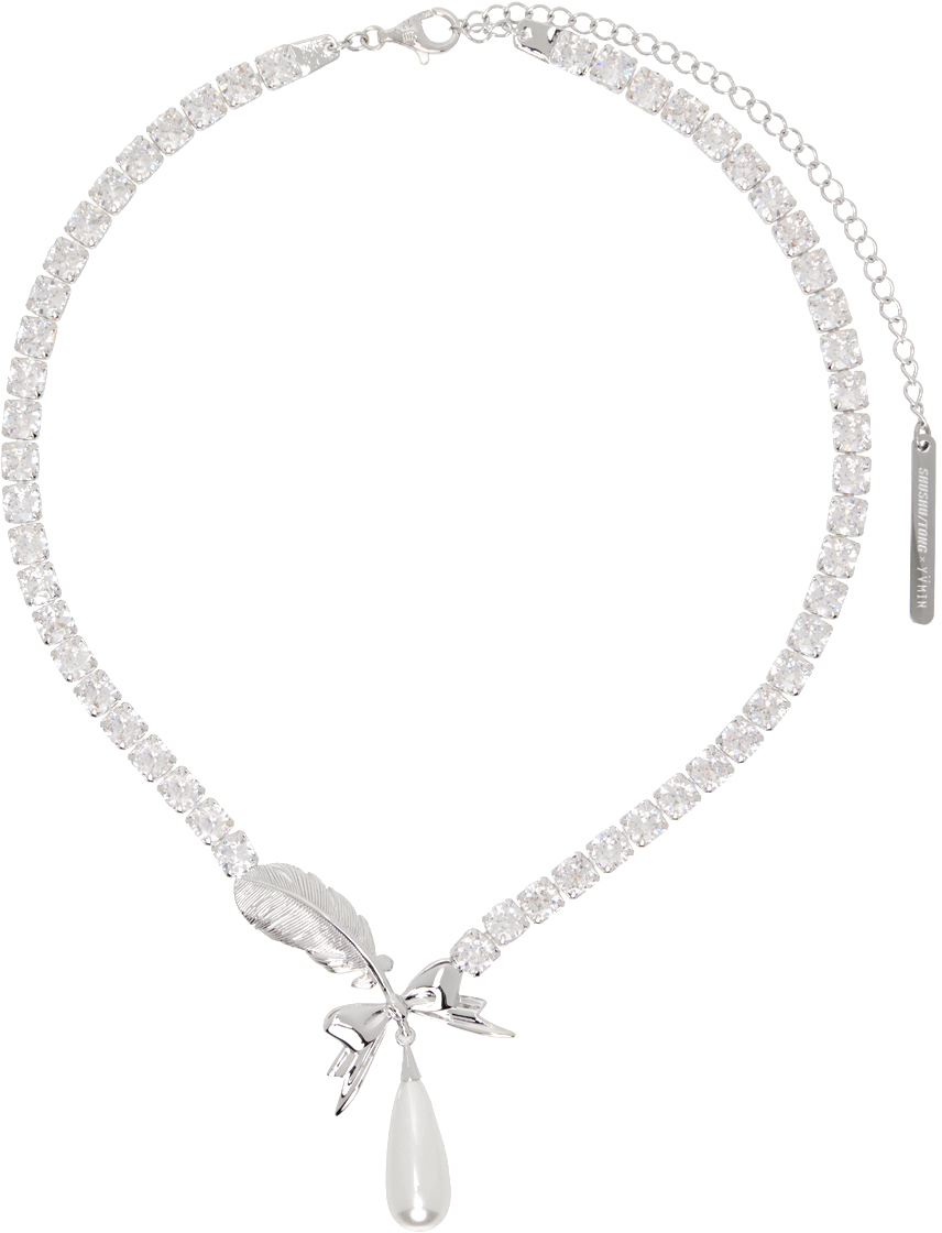 Shop Shushu-tong Yvminエディション シルバー Teardrop Zircon Feather ネックレス In Silver