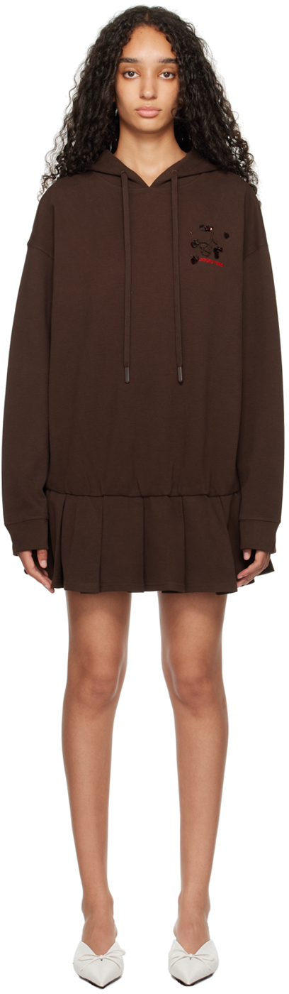 Shop Shushu-tong Brown 3d Rose Hoodie Minidress In Bn100 Brown