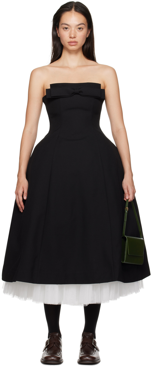 Shop Shushu-tong Black Bowknot Bandeau Midi Dress In Ba100 Black