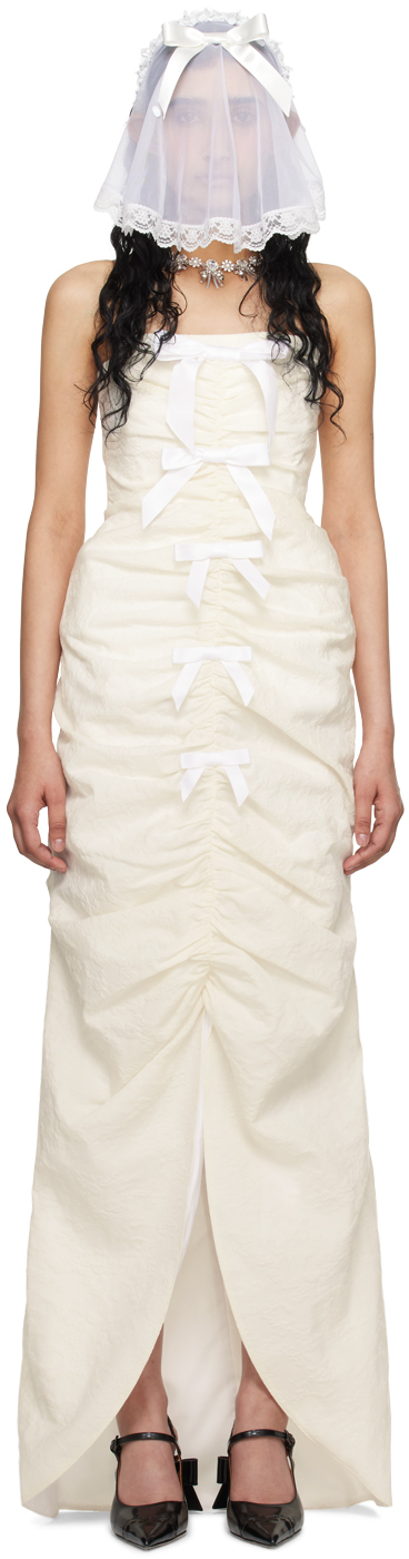 Shop Shushu-tong Ssense Exclusive Off-white Ruched Maxi Dress In Wh100 White