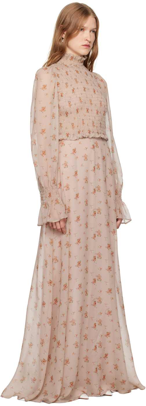 Blumarine Silk Georgette Gown In F8061 Tapibeige/tawn