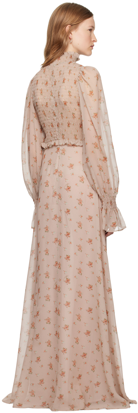Blumarine Silk Georgette Gown In F8061 Tapibeige/tawn
