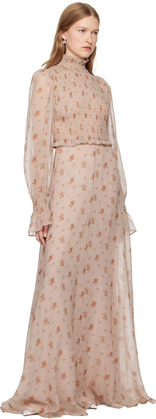 Blumarine Silk Georgette Gown In F8061 Tapibeige/tawn