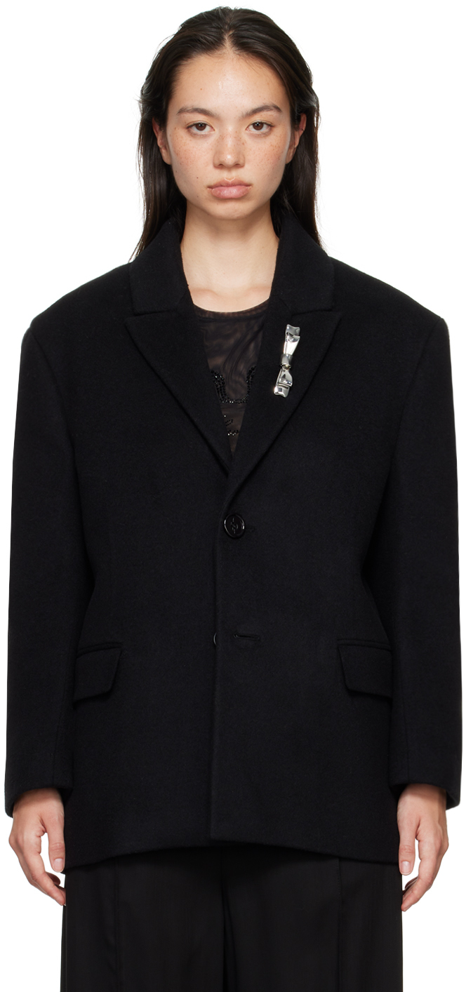 BLUMARINE BLACK BIJOUX PIN BLAZER 