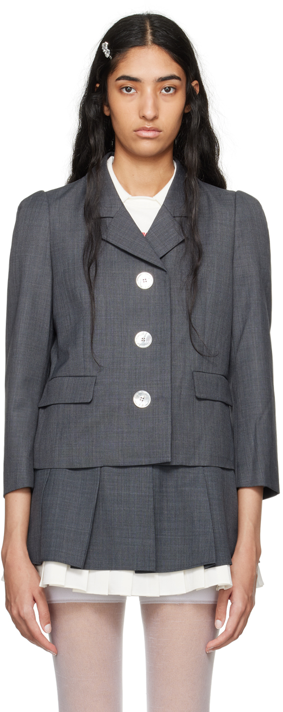 Gray Decorative Button Blazer