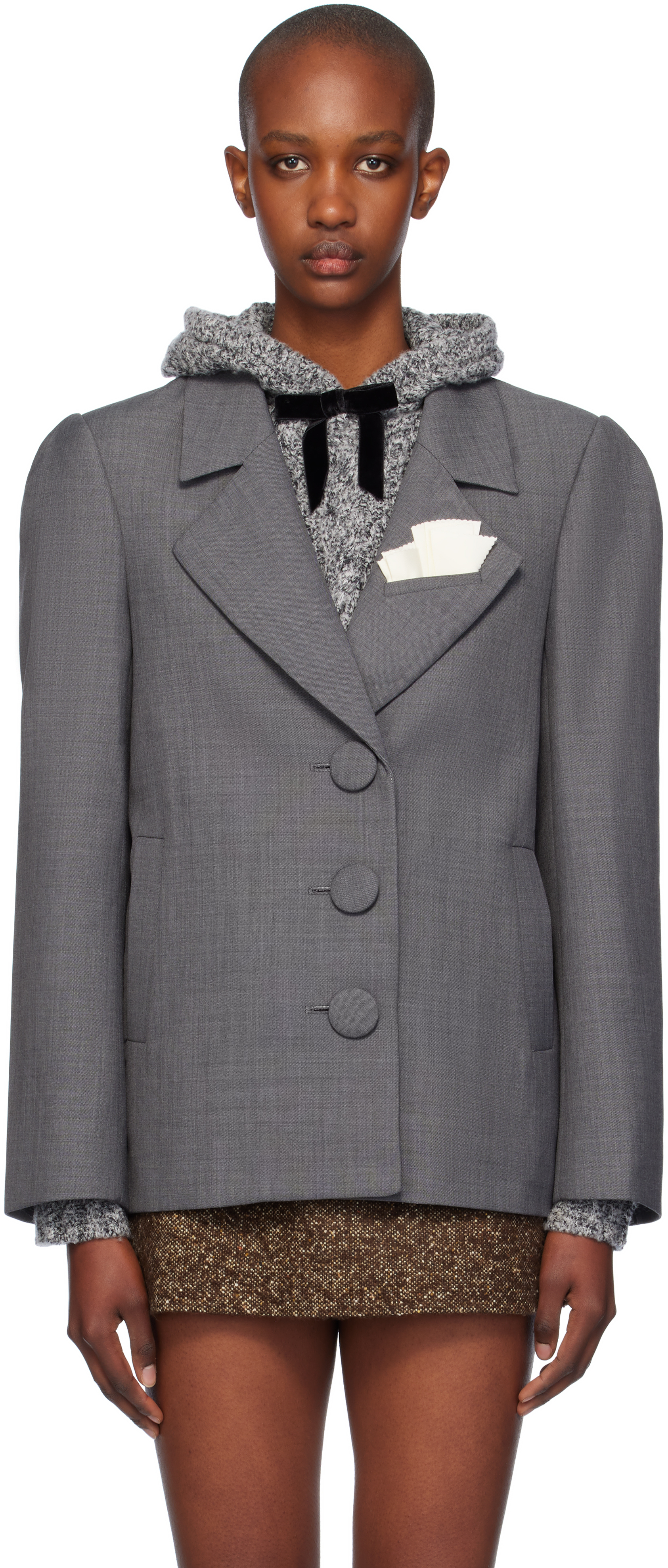 Shop Shushu-tong Gray Oversized Suit Blazer In Gr100 Grey