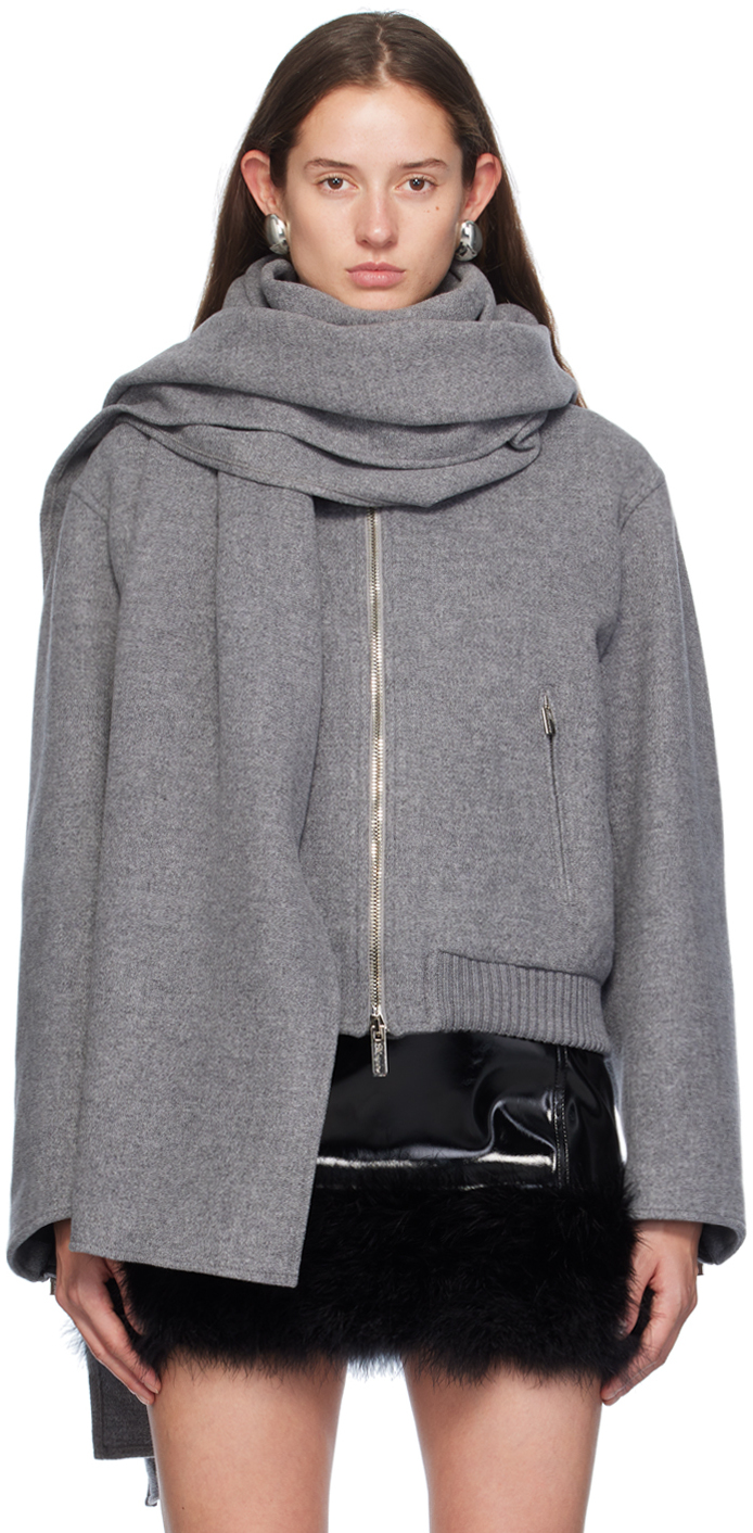 Shop Blumarine Gray Felt Scarf Bomber Jacket In N0979 Grey Excalibur