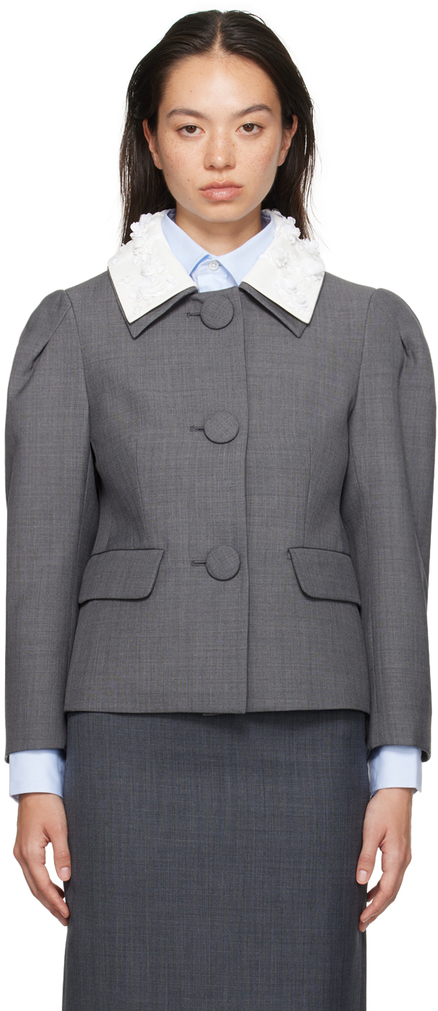 Shop Shushu-tong Gray Embellished Lapel Collar Jacket In Gr100 Grey