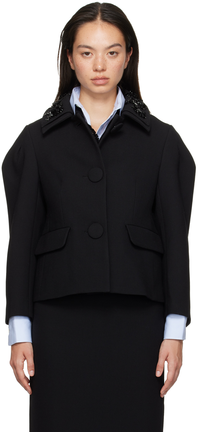 Black Embellished Lapel Collar Jacket