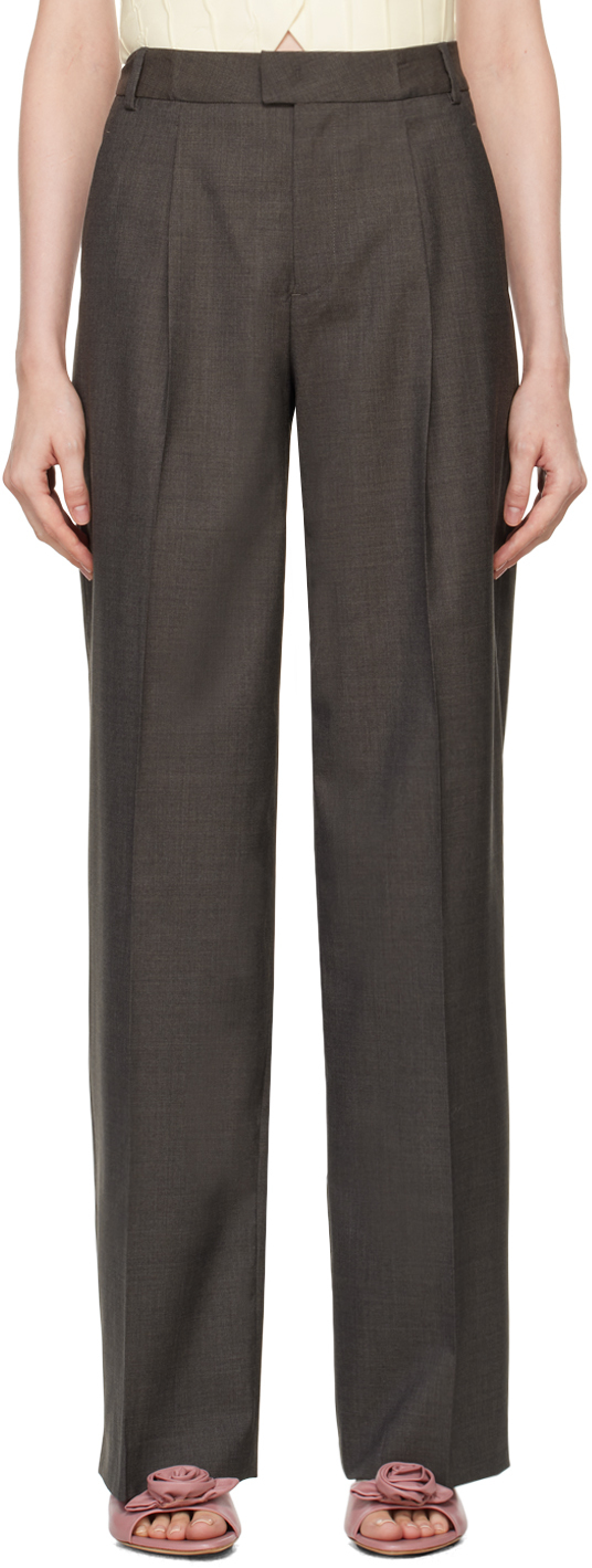 Shop Blumarine Brown Wide Leg Trousers In N0968 Grey Castleroc