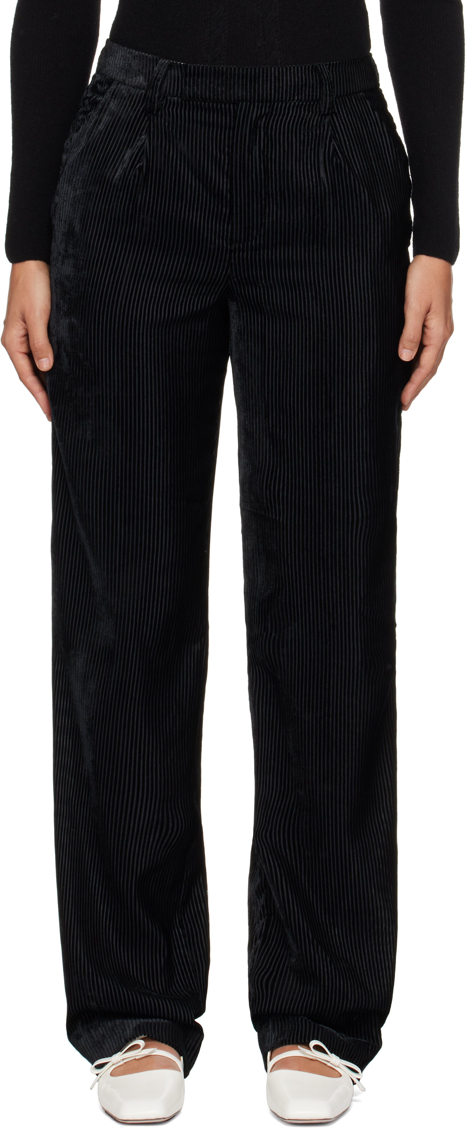 Shop Shushu-tong Black Straight-leg Corduroy Trousers In Ba100 Black