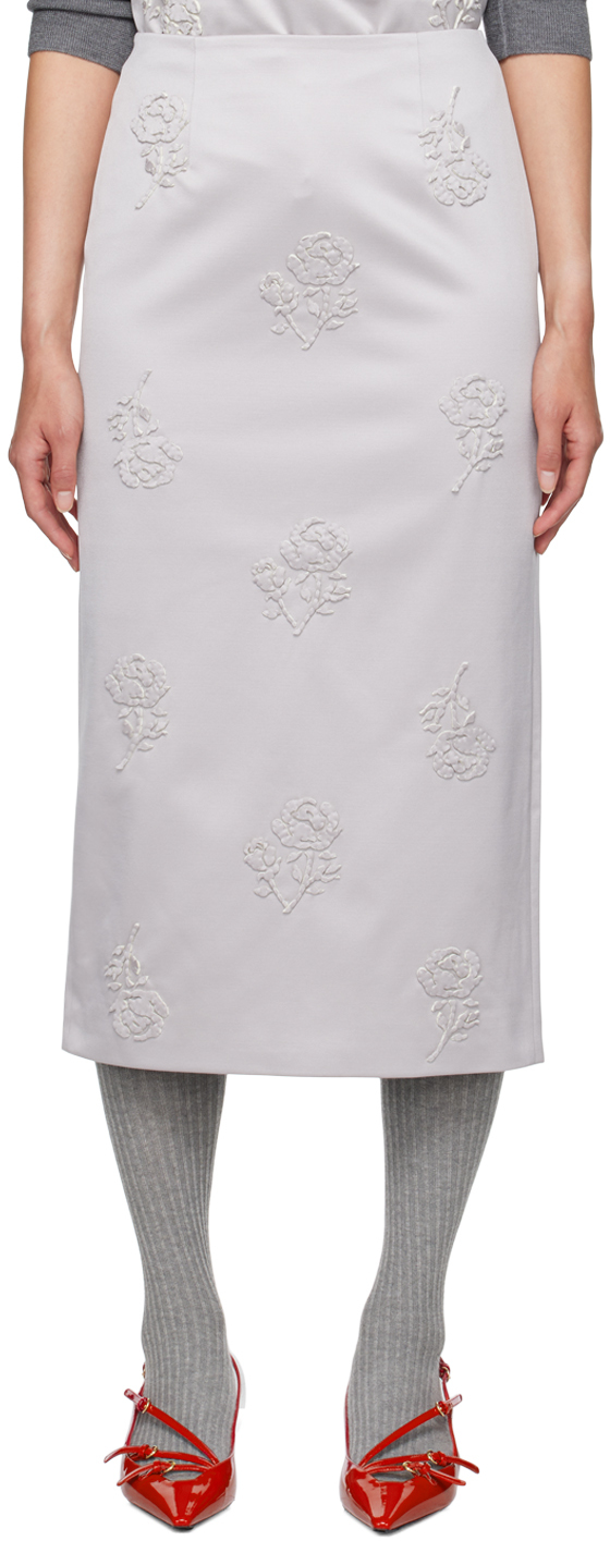 Shop Shushu-tong Gray Appliqué Midi Skirt In Sv100 Silver