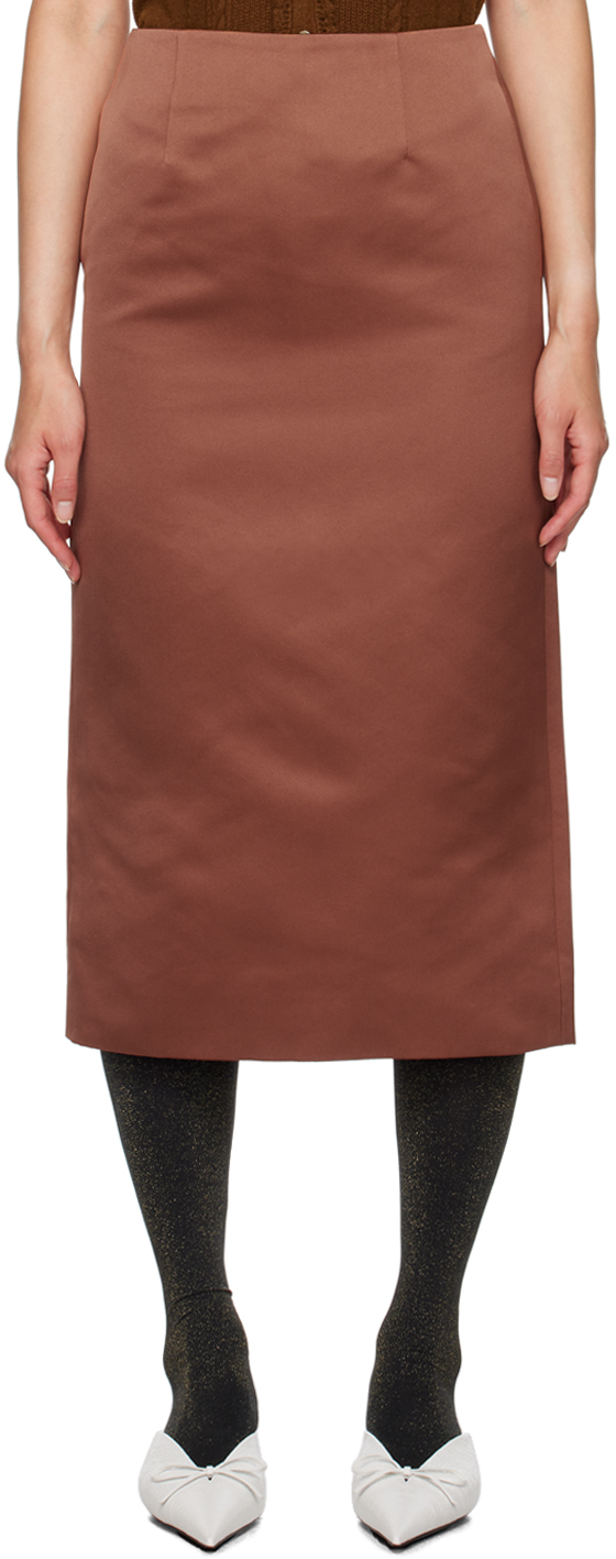 Shop Shushu-tong Brown Straight Fit Midi Skirt In Rb100 Red Brown