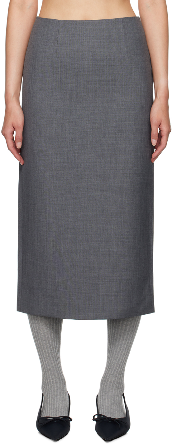 Gray Straight Fit Midi Skirt