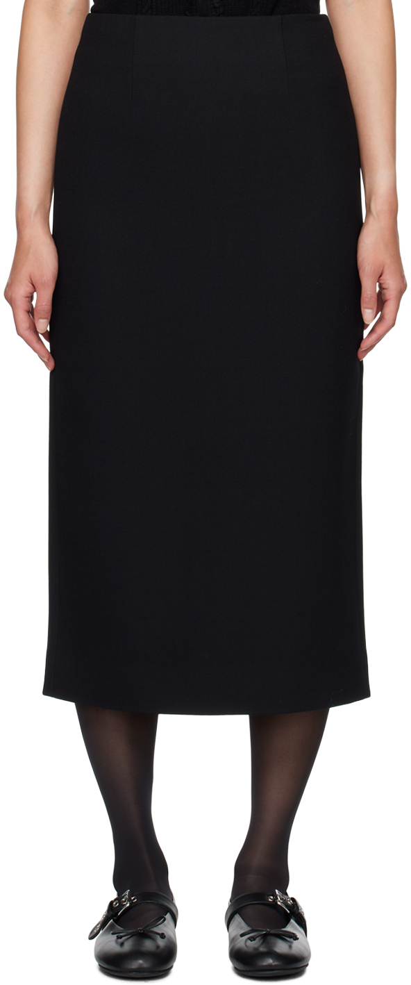 Black Straight Fit Midi Skirt