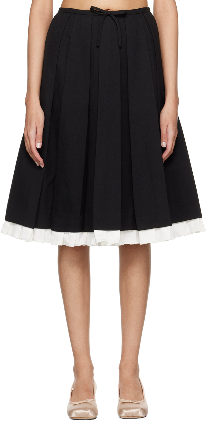 Black Ruffled Pleat Midi Skirt