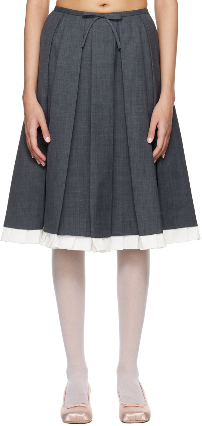 Shop Shushu-tong Gray Ruffled Pleat Midi Skirt In Gr100 Grey