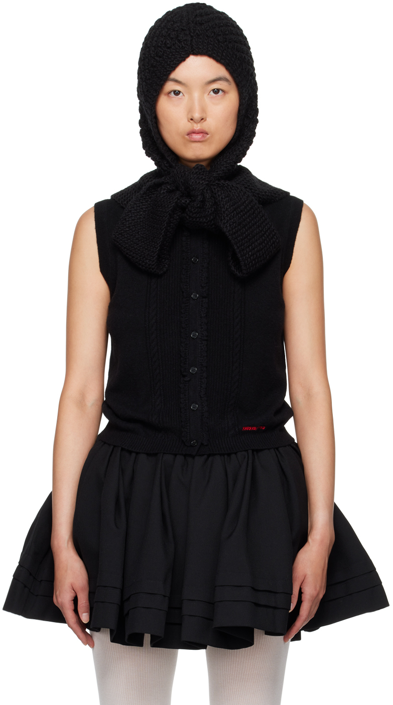 SHUSHU-TONG BLACK SPREAD COLLAR CARDIGAN 