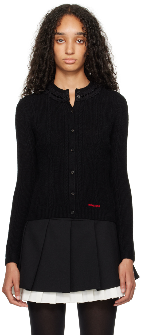 Shop Shushu-tong Black Collar Embellished Cardigan In Ba100 Black