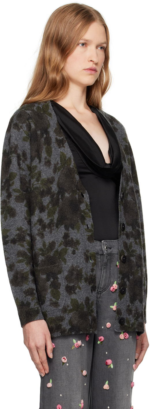 Blumarine Gray Rose Print Cardigan In F9855 Dark Shadw Gre