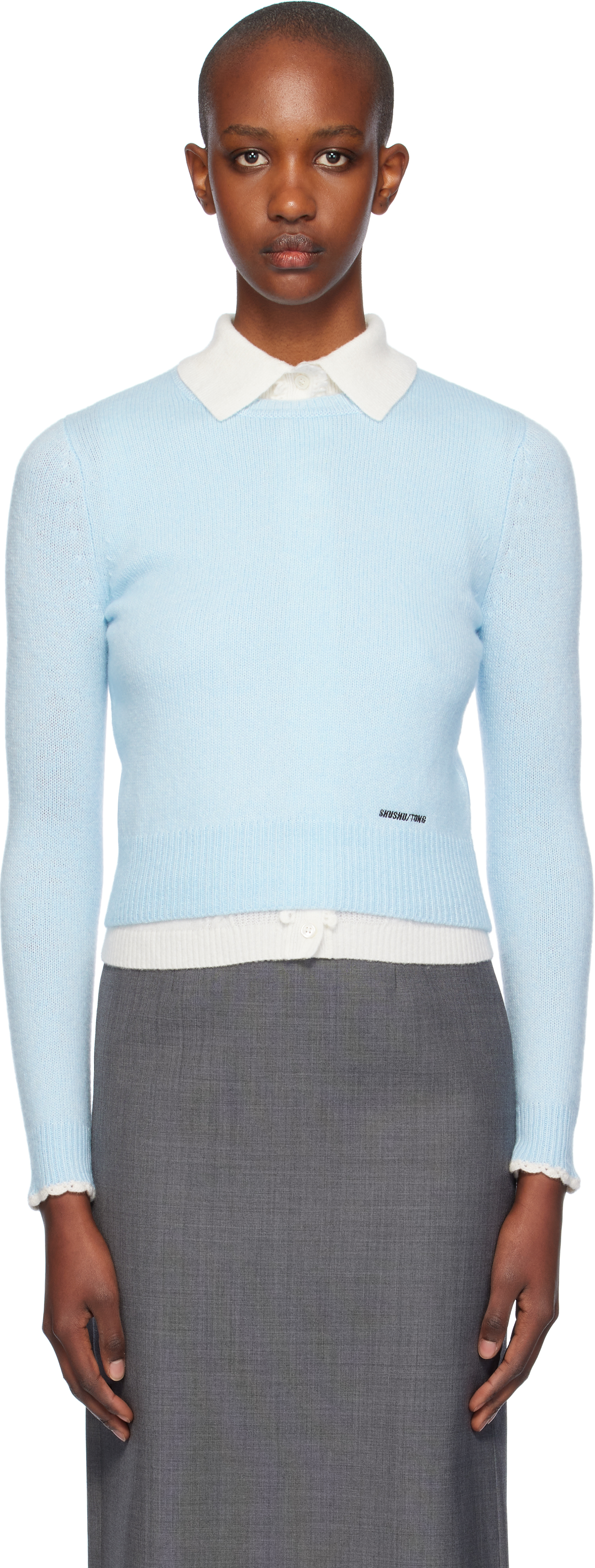 Shop Shushu-tong Blue Round-neck Knit Sweater In Bu100 Blue