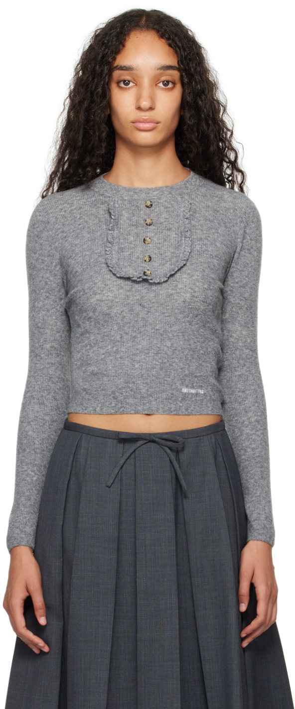 Gray Round-Neck Knit Sweater