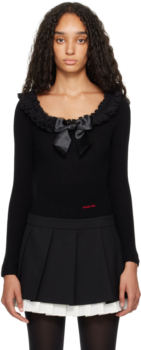 SHUSHU/TONG Black Neck-Embellished Knitwear Bodysuit