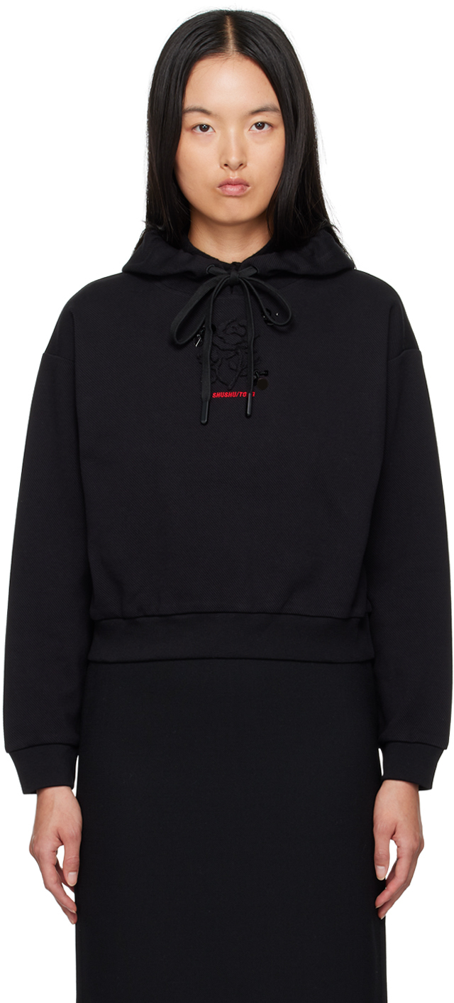 Black Embroidered-Logo Hoodie