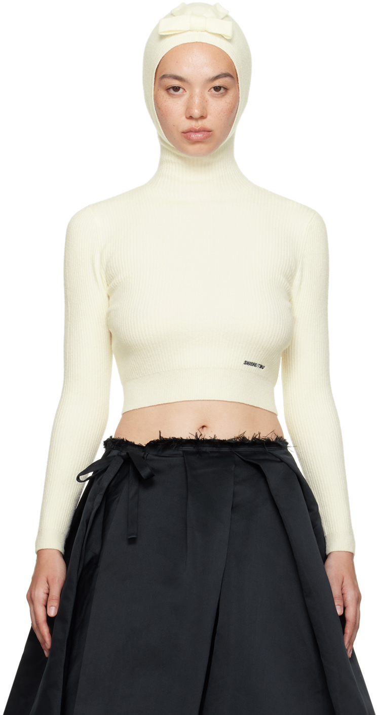 Shop Shushu-tong Off-white Hooded Turtleneck In Wh100 White