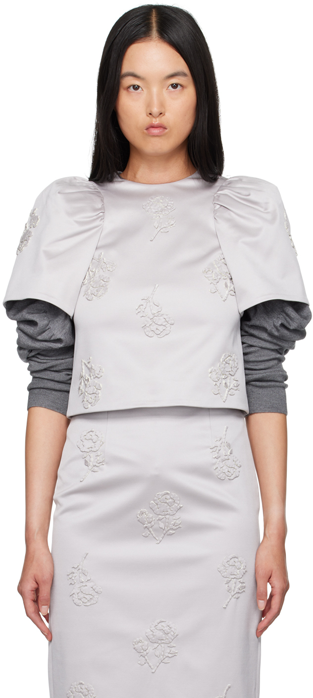 Shop Shushu-tong Gray Puff Sleeve Blouse In Sv100 Silver