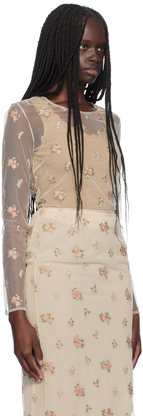 Blumarine Beige Sheer Floral Blouse In F1427 Grain\ginger