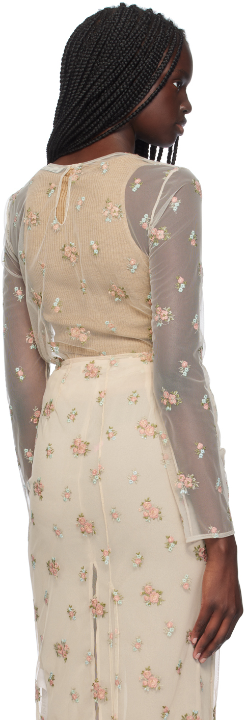 Blumarine Beige Sheer Floral Blouse In F1427 Grain\ginger