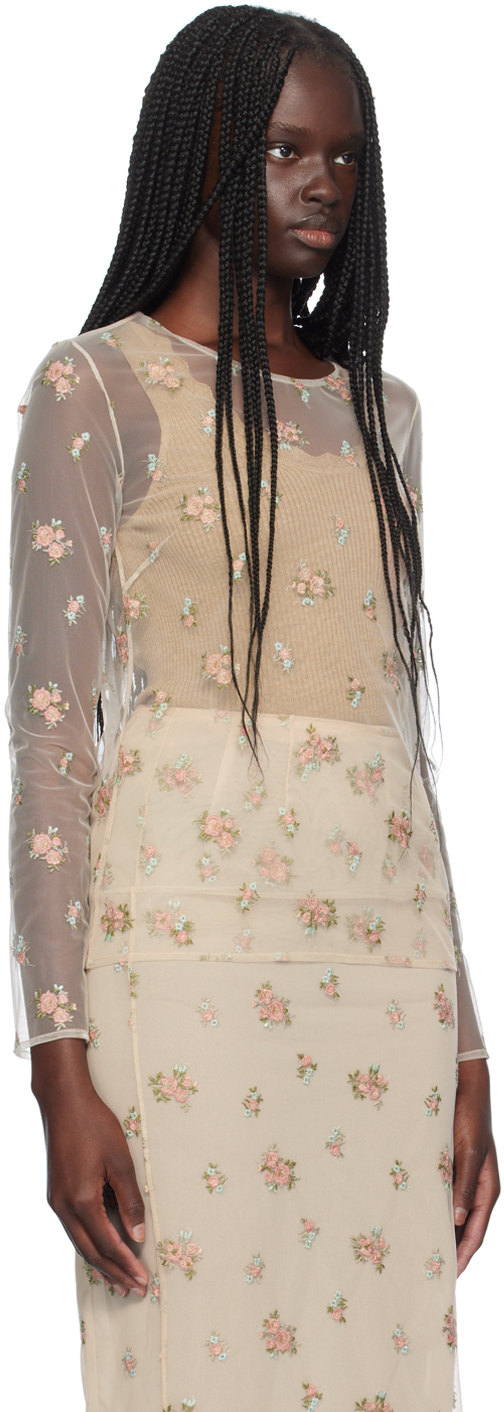Blumarine Beige Sheer Floral Blouse In F1427 Grain\ginger