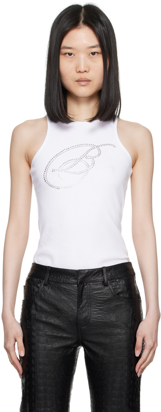 Blumarine White Crystal-cut Logo Tank Top In N0107 Ivory